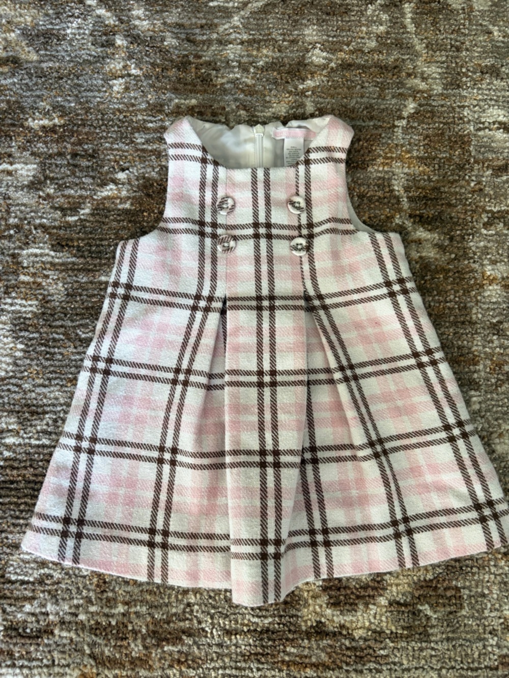 Janie and Jack Pink and Brown Plaid Sleeveless Dress 6 to 13 months
